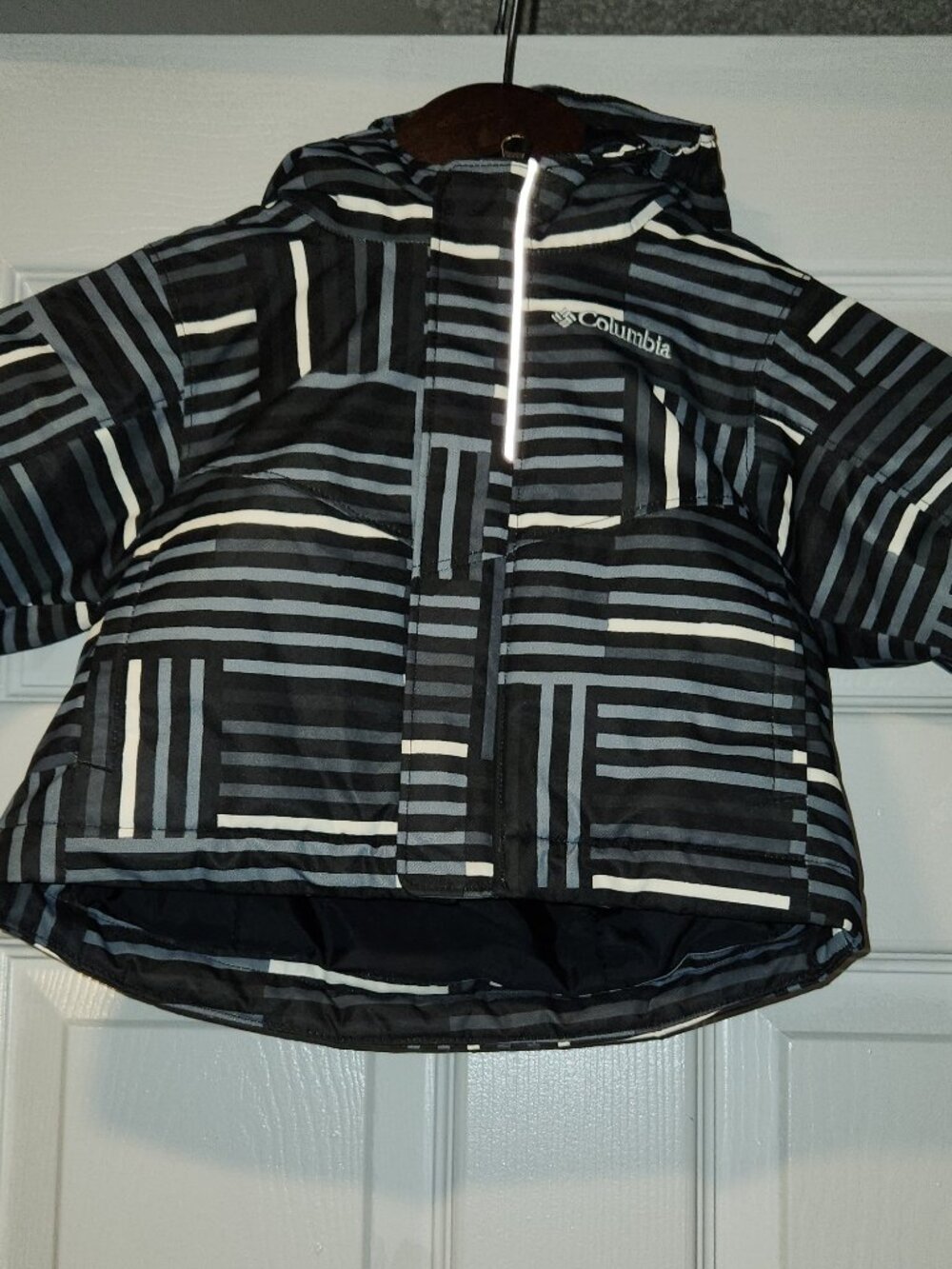 Columbia Baby Winter Jacket Coat Hooded Black Gray Striped 6-12 Months